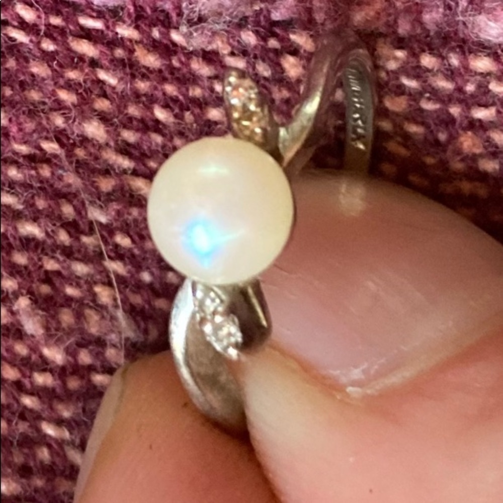 14k pearl and diamond white gold ring sz 5 1/2